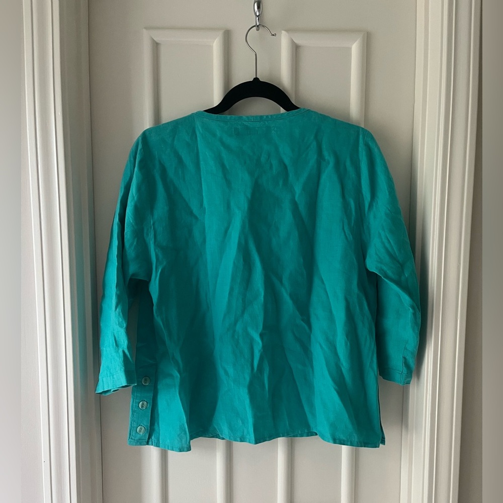 Flax Linen Turquoise 3/4 Sleeve Shirt - Picture 5 of 5